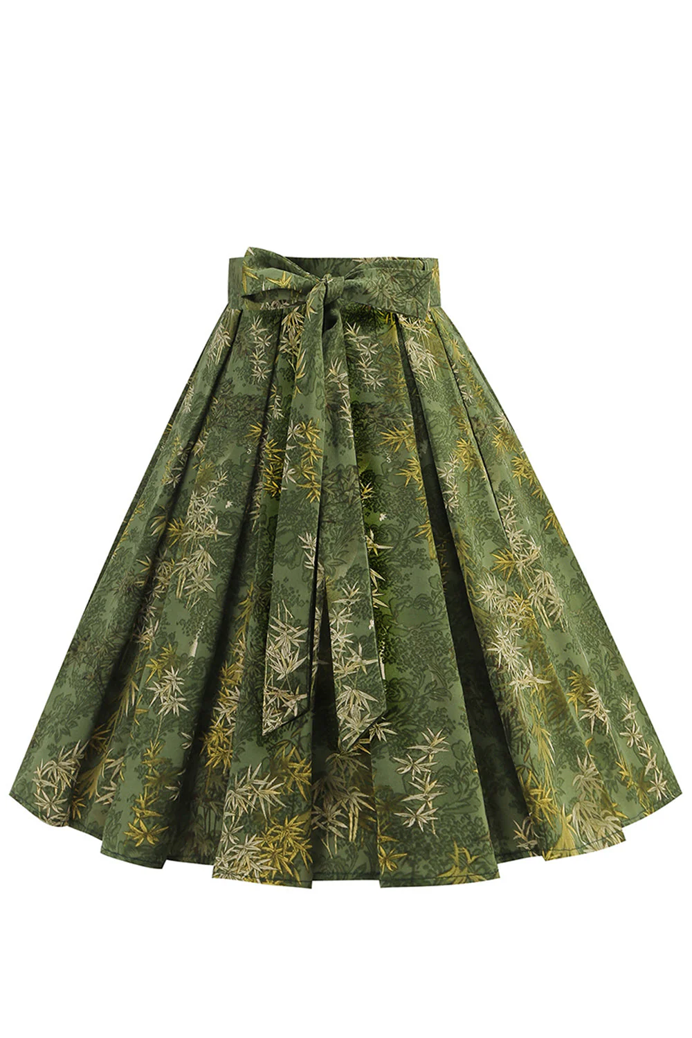 1950 Army Green Kwiatowa plisowana spódnica huśtawka - Image 2
