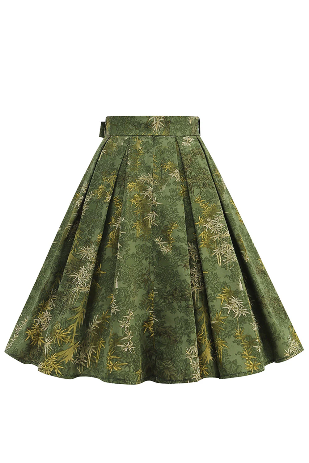 1950 Army Green Kwiatowa plisowana spódnica huśtawka - Image 3