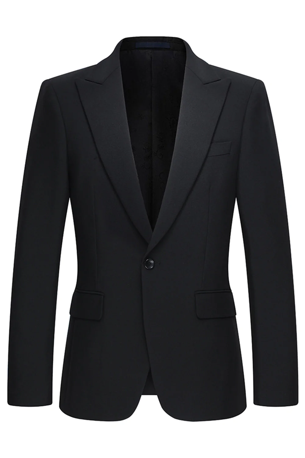 2-częściowe czarne garnitury męskie z klapami w kształcie szpiku slim fit - Image 2