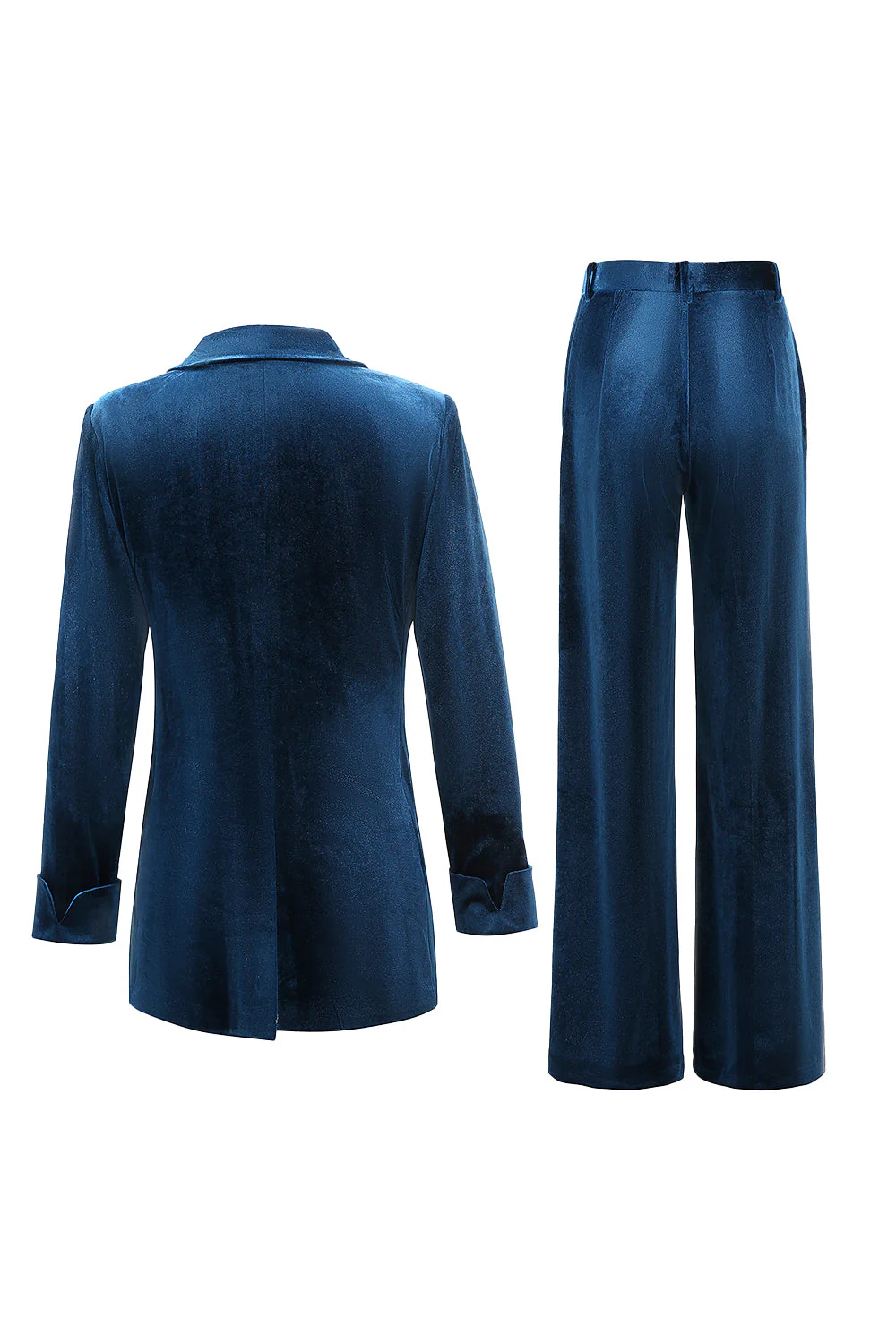2-częściowe damskie garnitury damskie Peacock Blue Velvet z nacięciami - Image 2