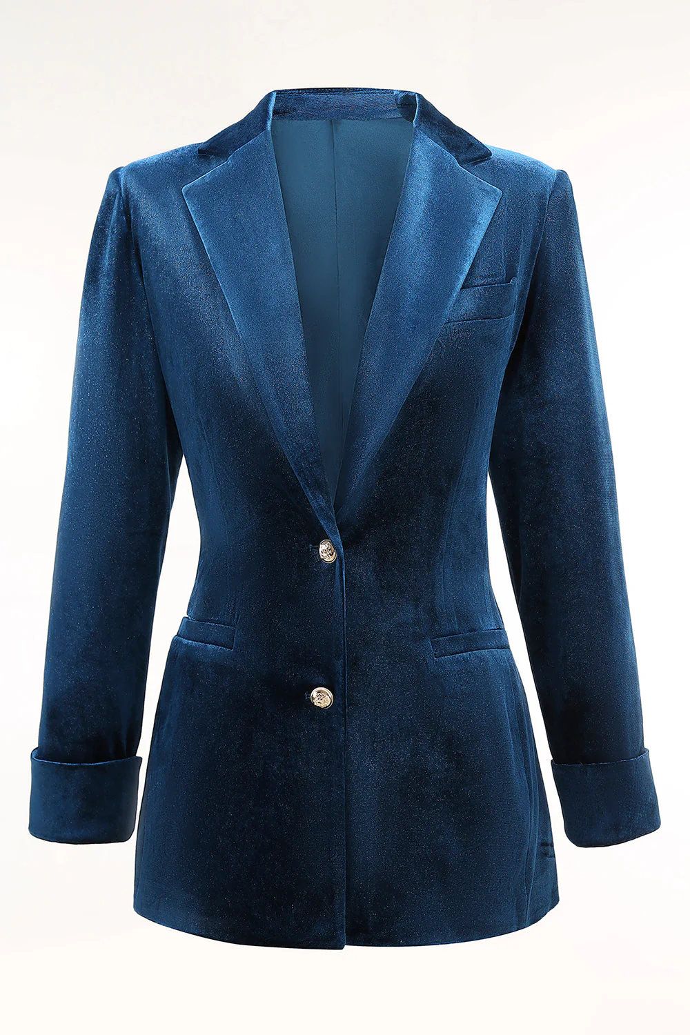 2-częściowe damskie garnitury damskie Peacock Blue Velvet z nacięciami - Image 4