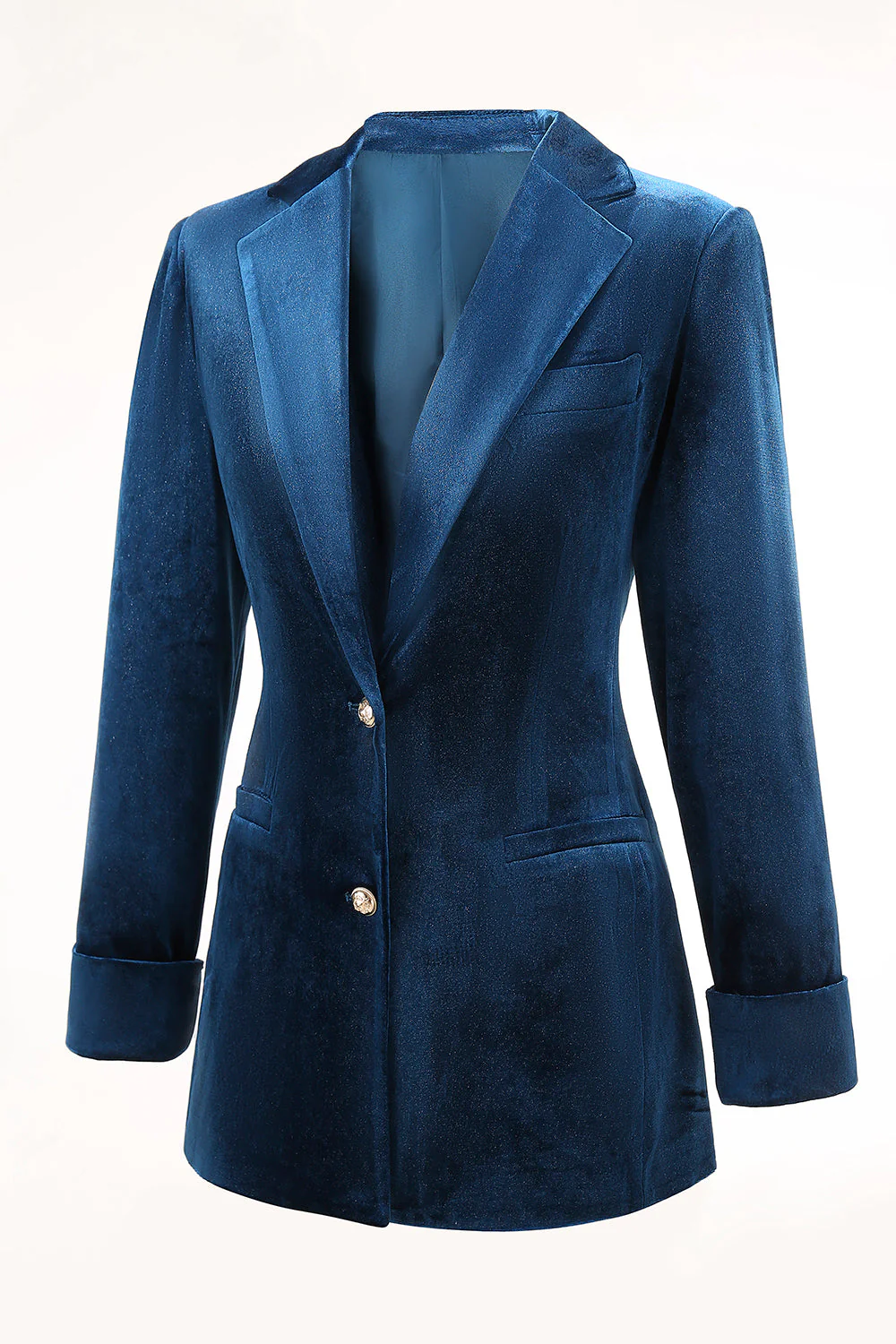 2-częściowe damskie garnitury damskie Peacock Blue Velvet z nacięciami - Image 6