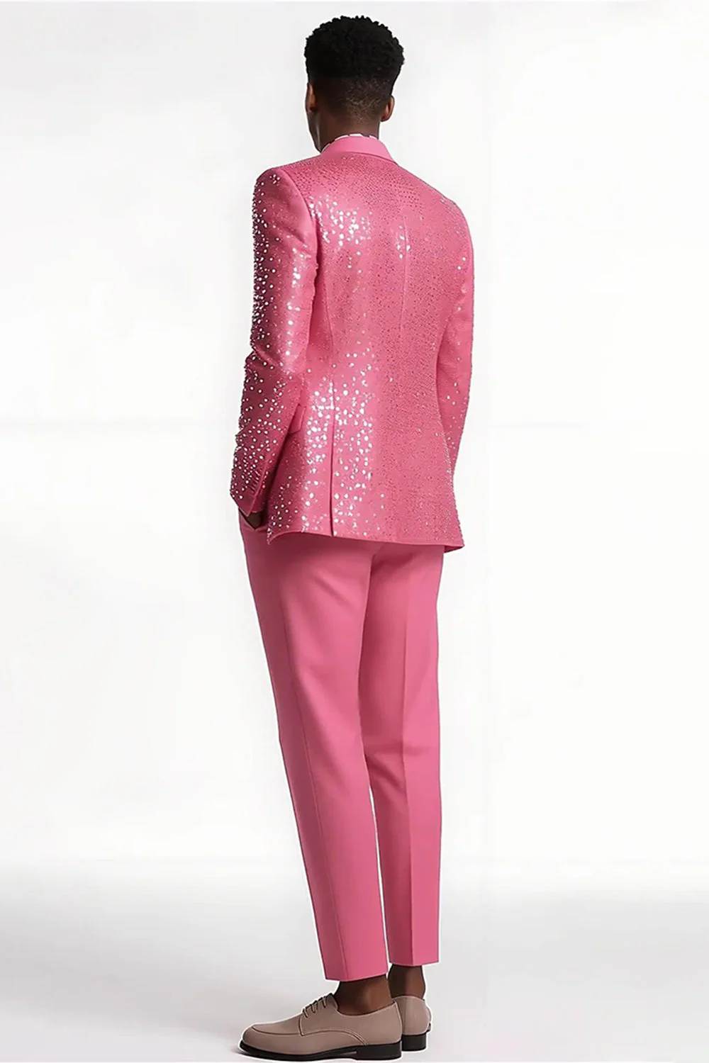 2-częściowe męskie garnitury balowe Blush Slim Fit Peak Lapel z cekinami - Image 2