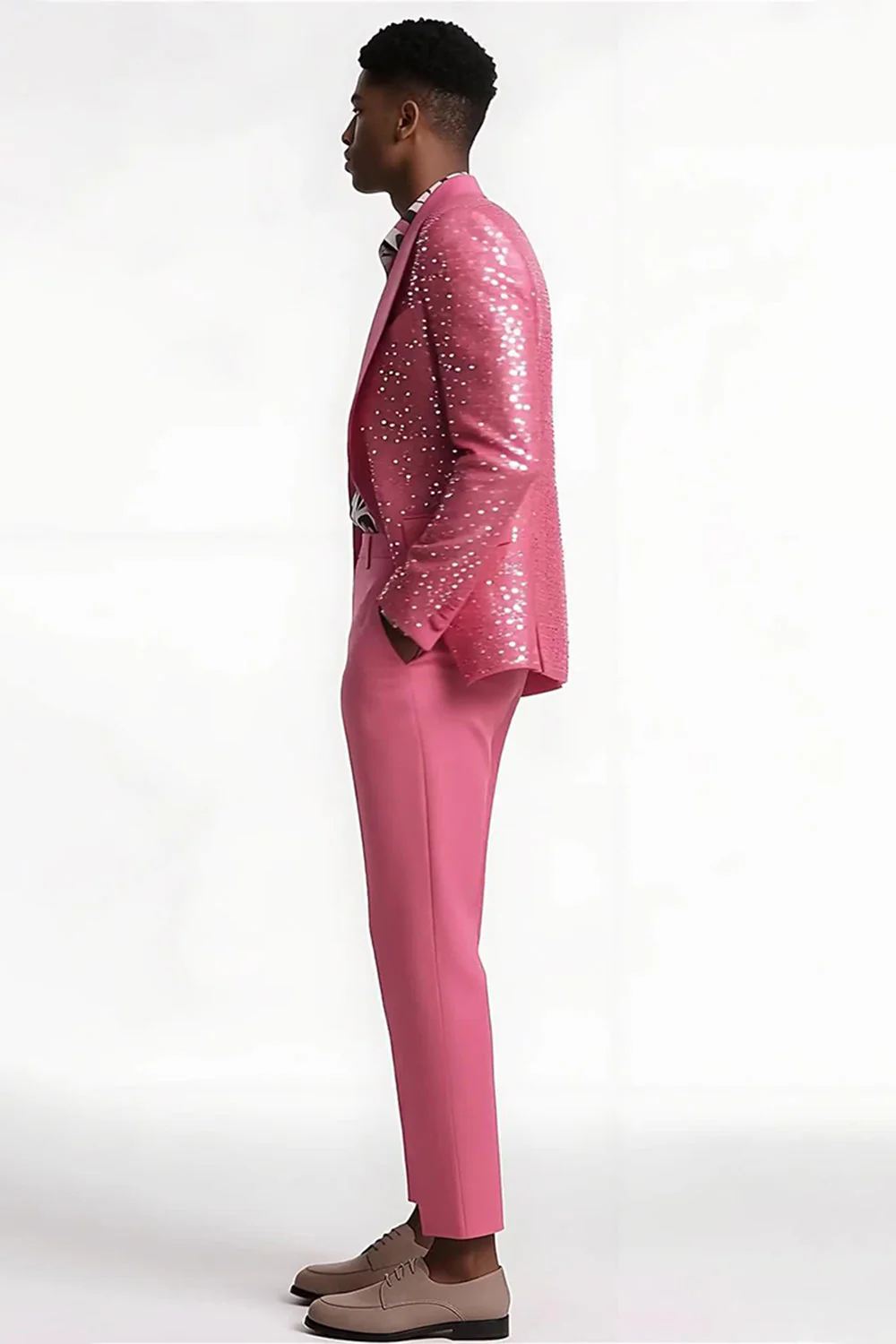 2-częściowe męskie garnitury balowe Blush Slim Fit Peak Lapel z cekinami - Image 3