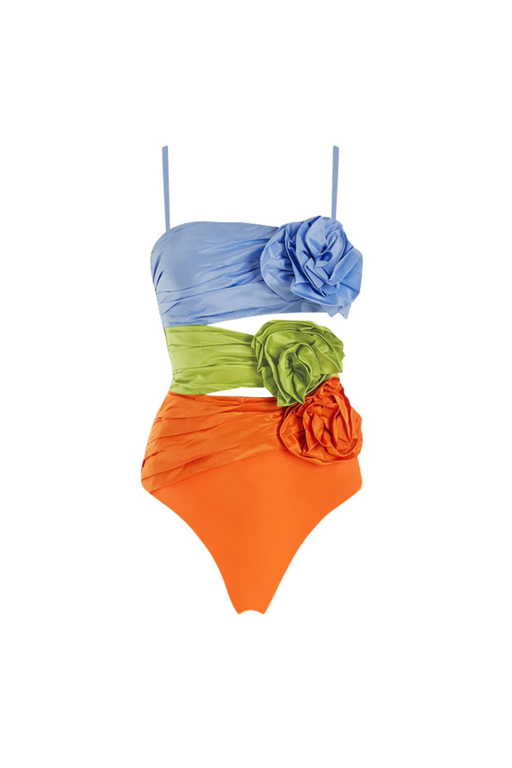 2-częściowe ramiączka spaghetti, pomarańczowy strój kąpielowy 3D Flowers z nakryciem - Image 2