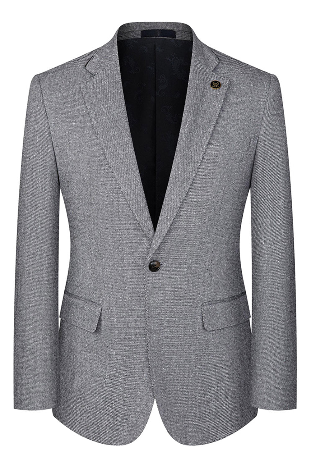 3-częściowe męskie szare garnitury z klapami slim fit z wyciętymi klapami - Image 2