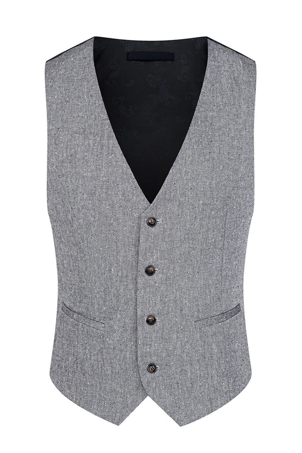 3-częściowe męskie szare garnitury z klapami slim fit z wyciętymi klapami - Image 4