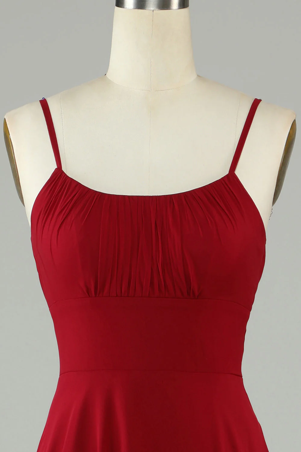 A-Line Spaghetti Straps Bordowa długa sukienka dla druhen - Image 4