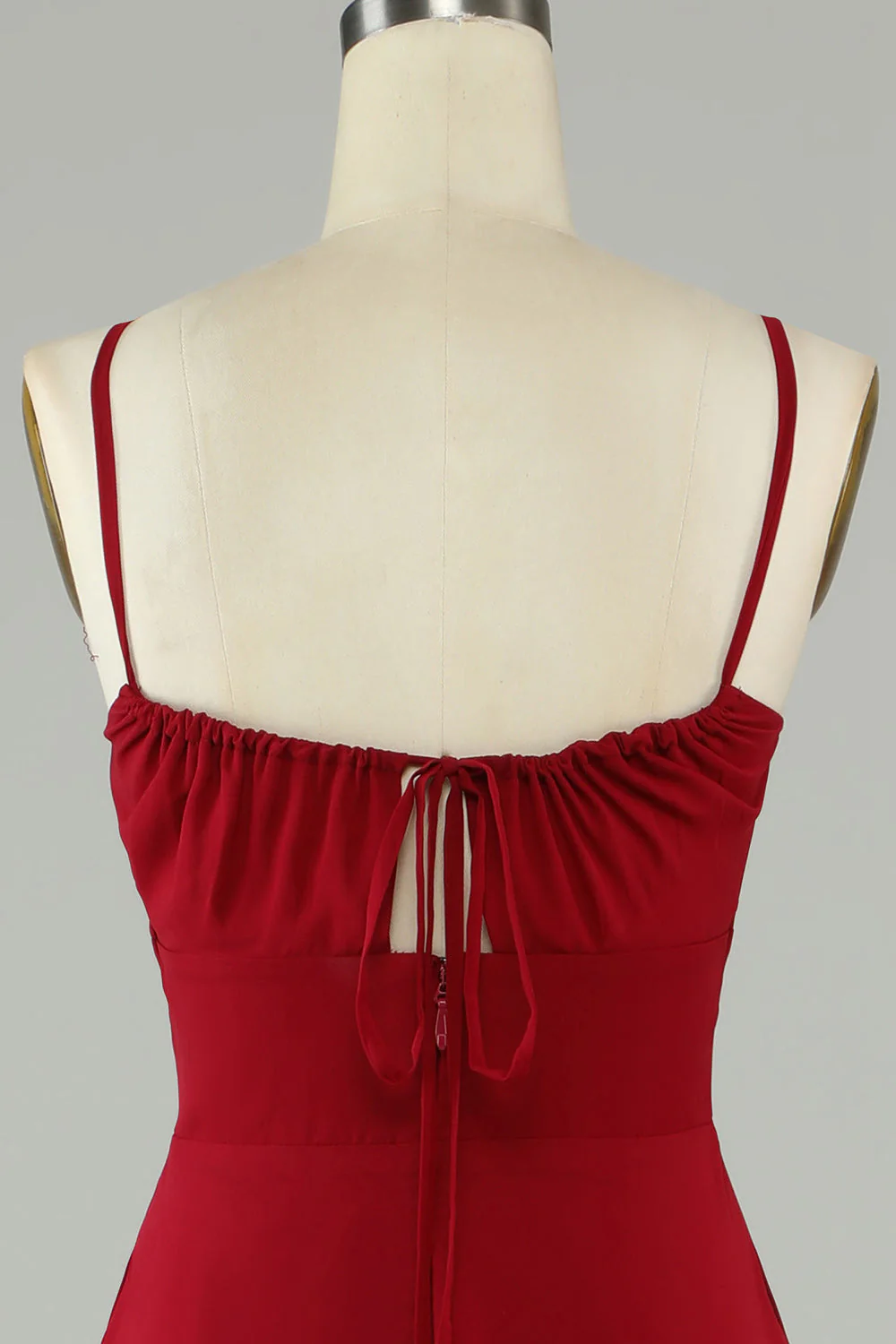 A-Line Spaghetti Straps Bordowa długa sukienka dla druhen - Image 5