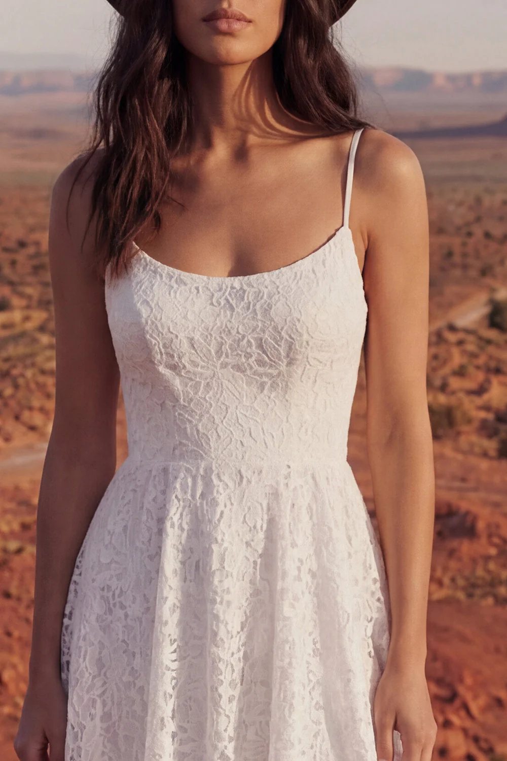 A Line Spaghetti Straps, kość słoniowa w kwiatach koronkowa suknia ślubna z wysokim niskim boho - Image 2