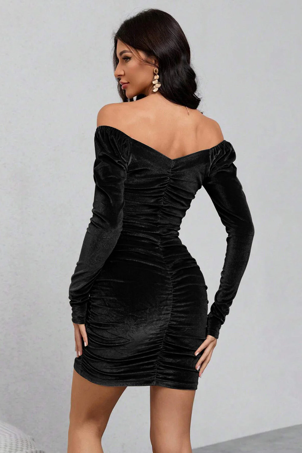 aksamitna sukienka z długimi rękawami Bodycon - Image 2