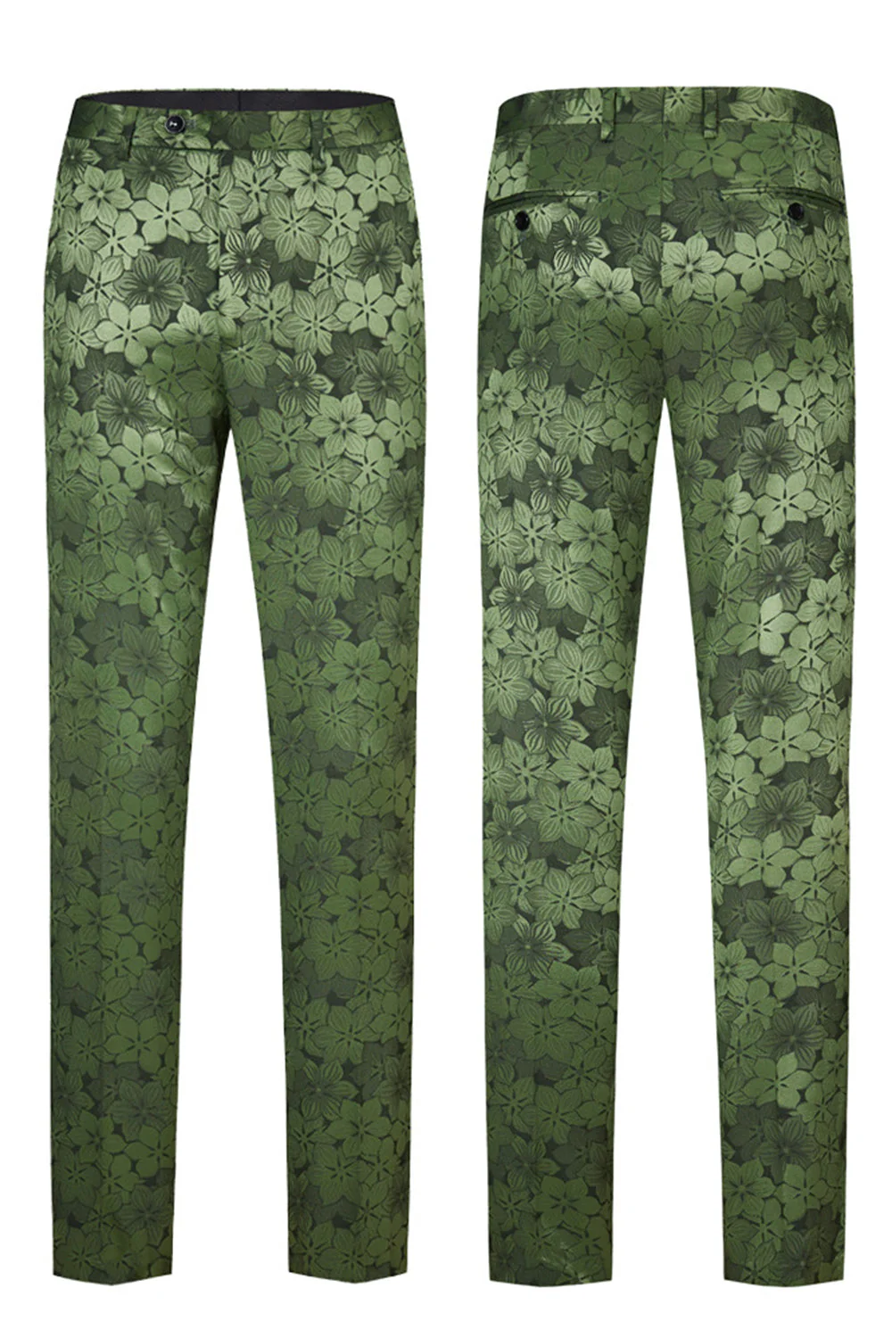Army Green Peak Lapel 2-częściowy męski garnitur na studniówkę ze wzorem - Image 3