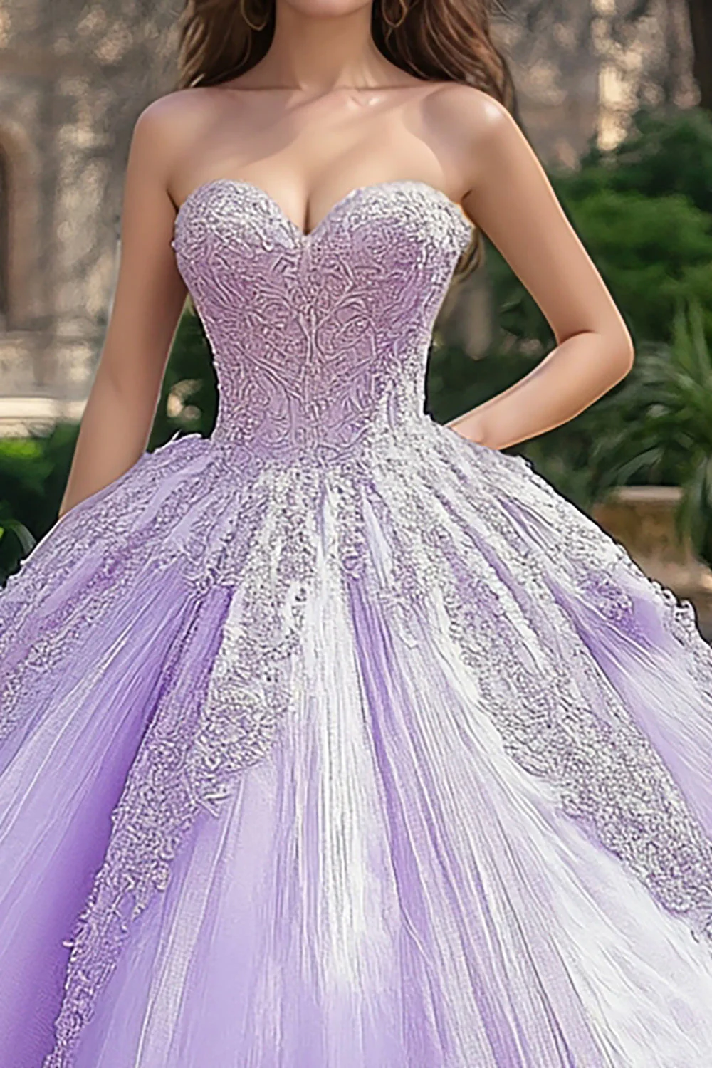 Balowa Suknia Liliowy Bez Ramiączek Tiul Długa Sukienka Quinceanera - Image 2