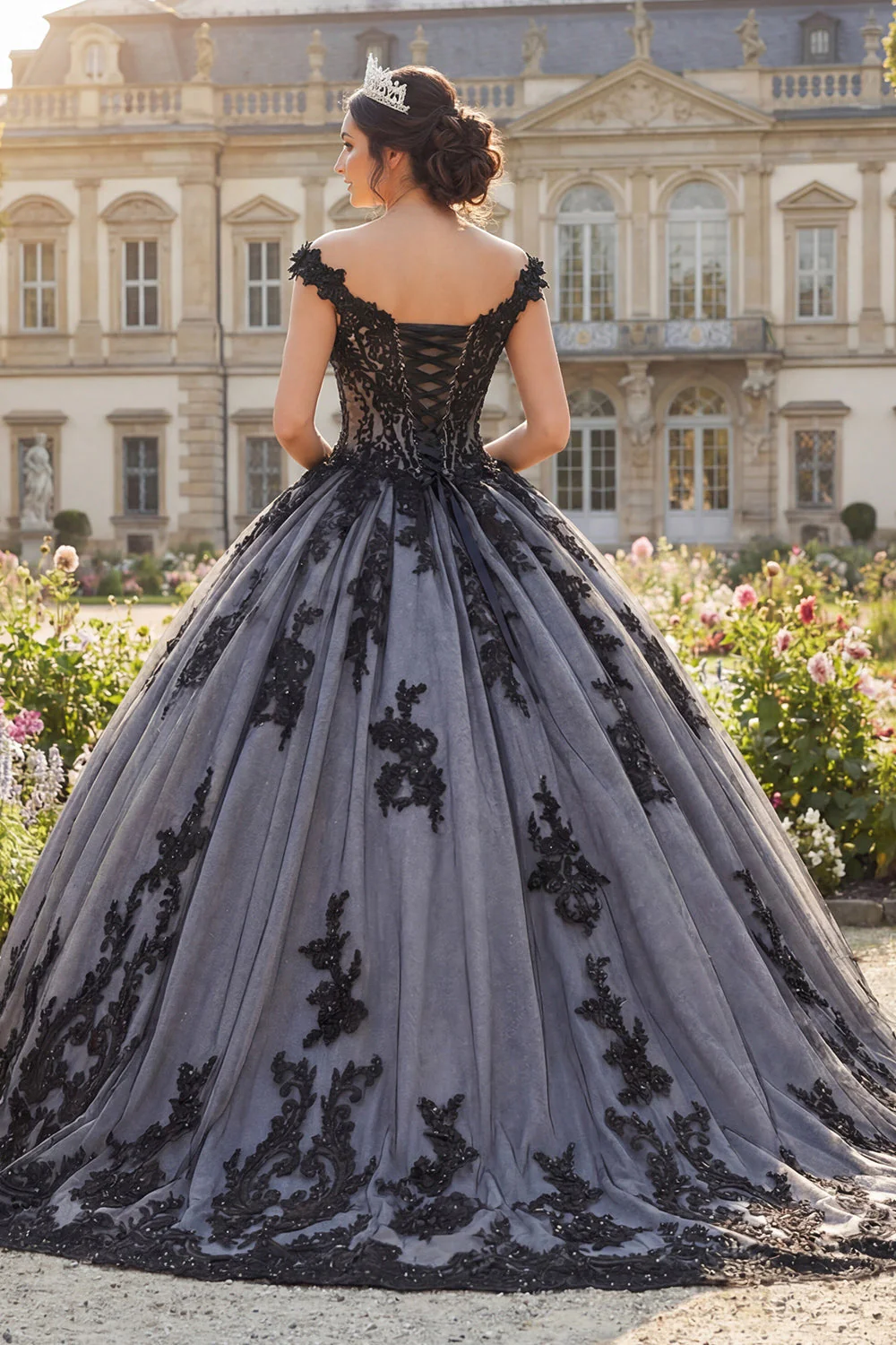 balowa suknia z odkrytymi ramionami – aplikacjami na suknię Quinceanera - Image 2
