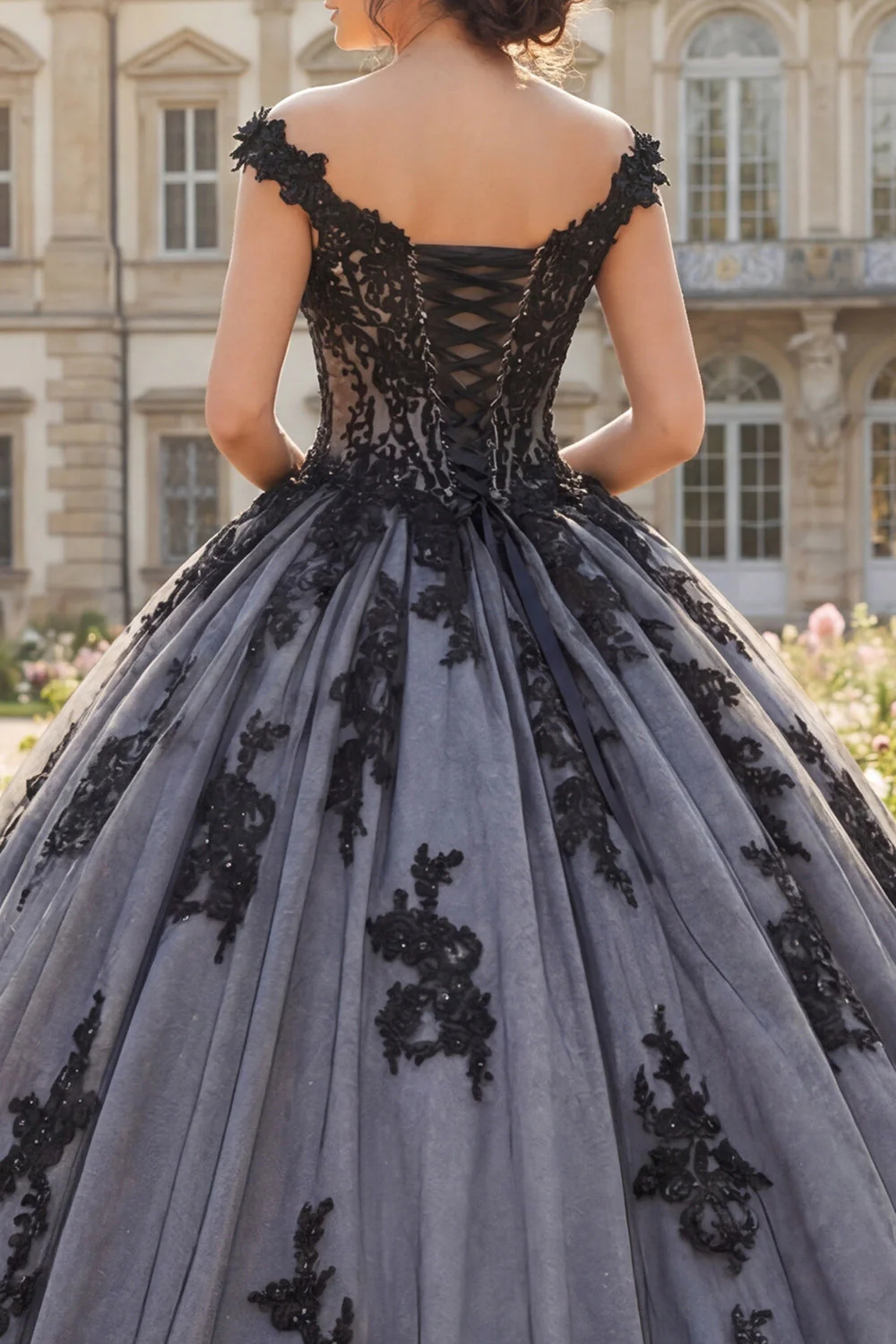 balowa suknia z odkrytymi ramionami – aplikacjami na suknię Quinceanera - Image 4
