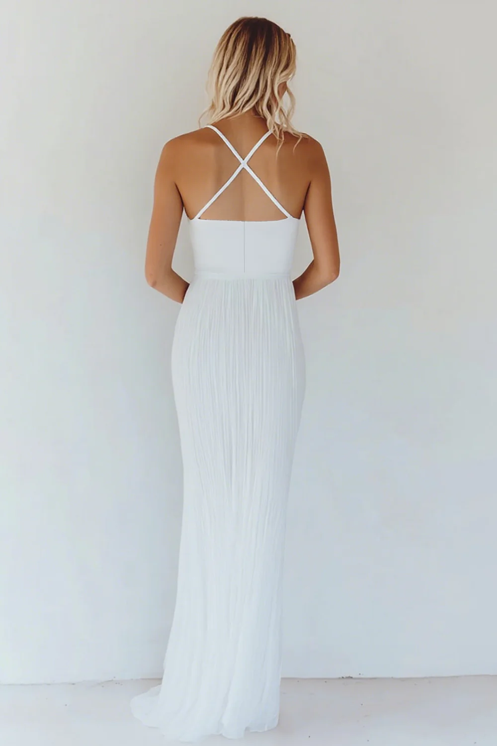 Bawełniana biała linia Spaghetti na ramiączkach Bodycon Graduation Dress - Image 2
