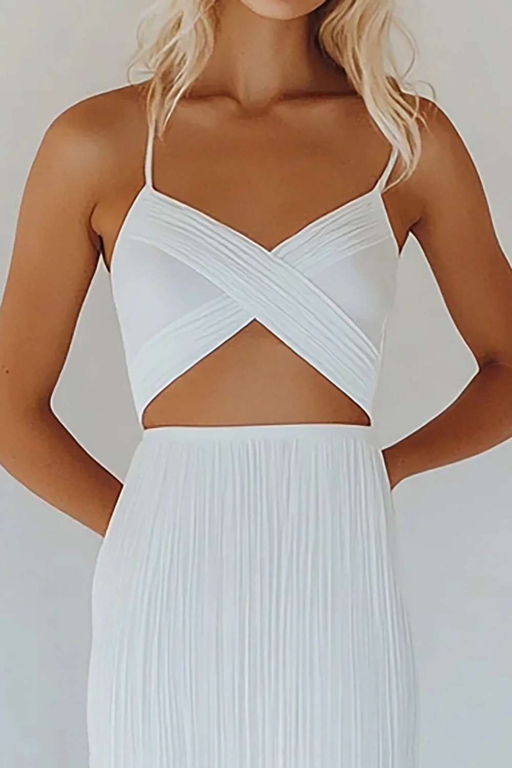 Bawełniana biała linia Spaghetti na ramiączkach Bodycon Graduation Dress - Image 3