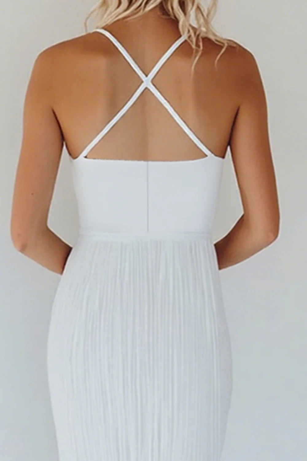 Bawełniana biała linia Spaghetti na ramiączkach Bodycon Graduation Dress - Image 4