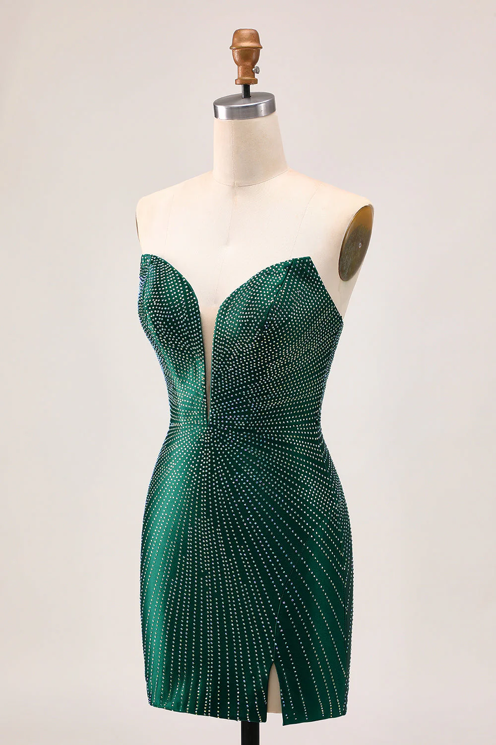 Bez ramiączek błyszcząca ciemnozielona sukienka bodycon na powrót do domu - Image 5