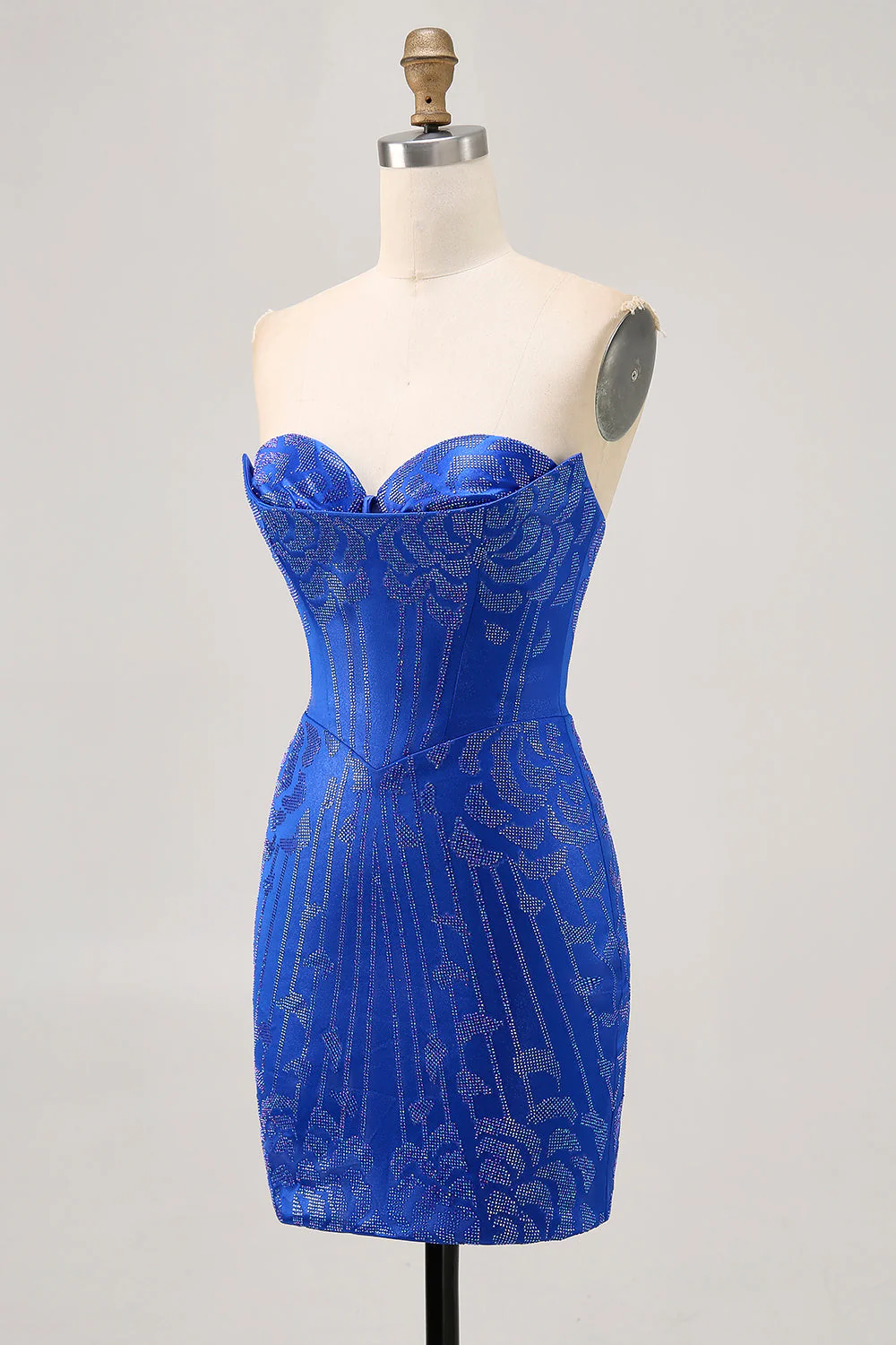 Bez ramiączek Królewska Niebieska Zroszona Bodycon Krótka Sukienka Na Powrót Do Domu - Image 3