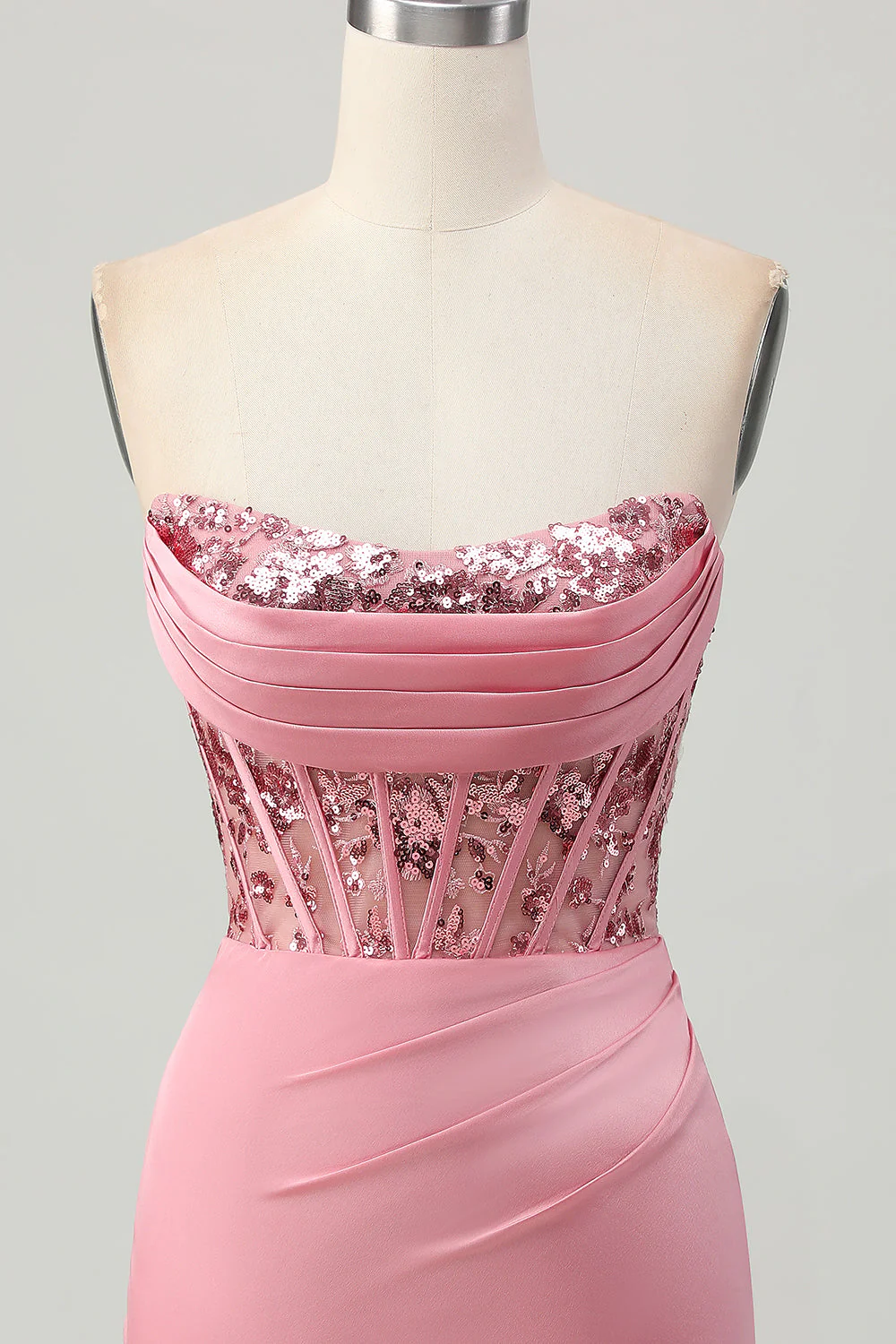 Bez ramiączek Róż Gorset Cekiny Bodycon Sukienka Powrót Do Domu - Image 4