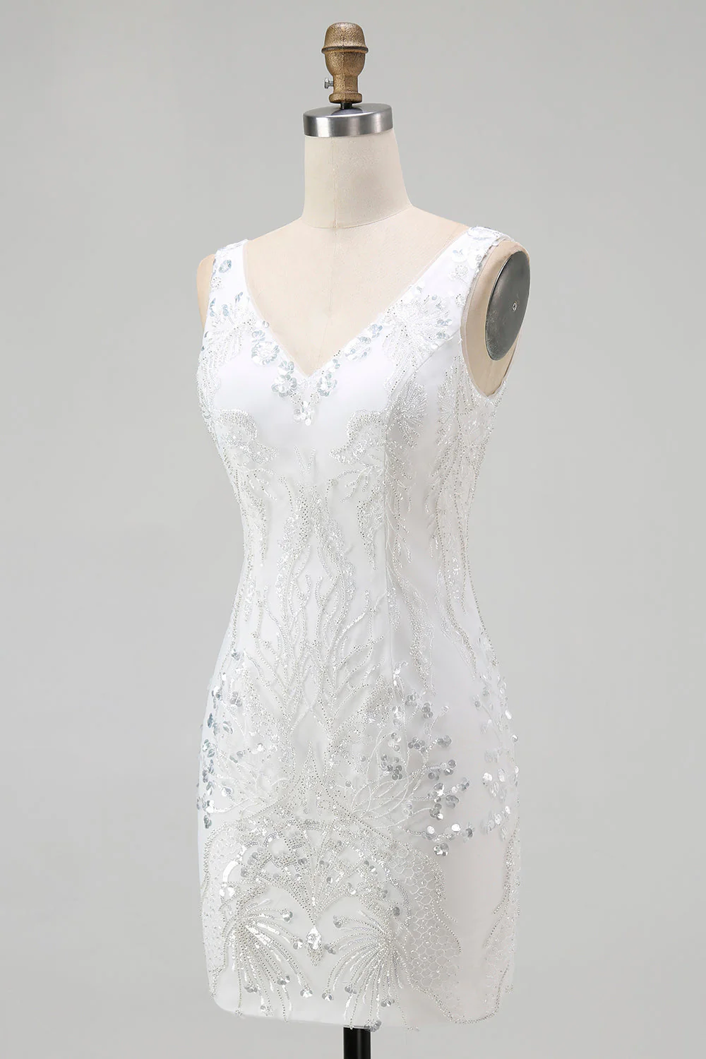 Biała cekinowa krótka sukienka bodycon na powrót do domu - Image 3