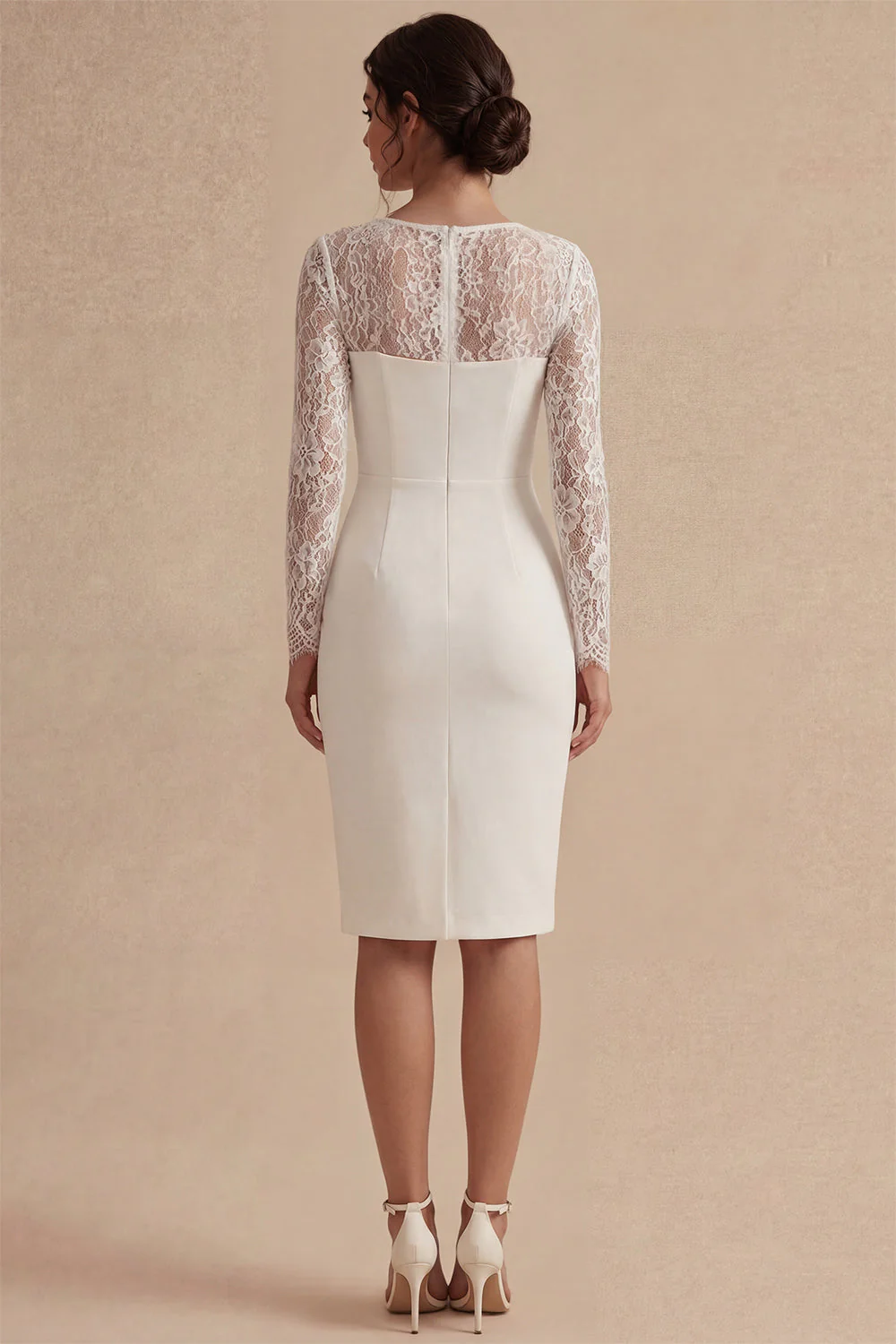 Biała dopasowana suknia ślubna w kwiaty w kształcie Midi Bodycon z koronką - Image 2