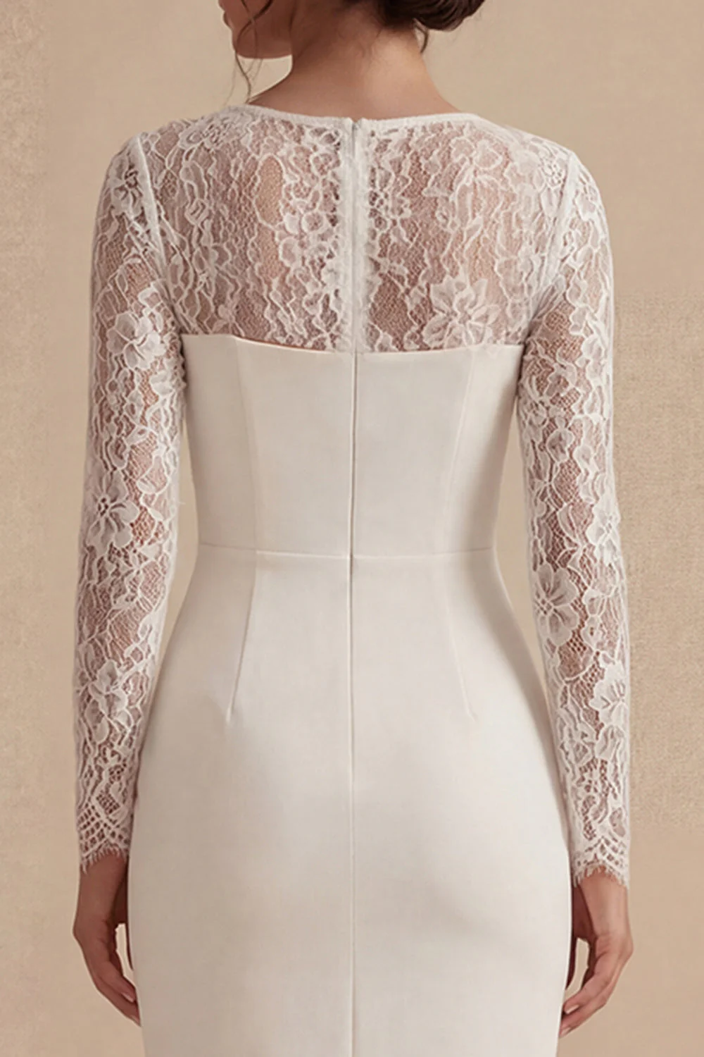 Biała dopasowana suknia ślubna w kwiaty w kształcie Midi Bodycon z koronką - Image 4