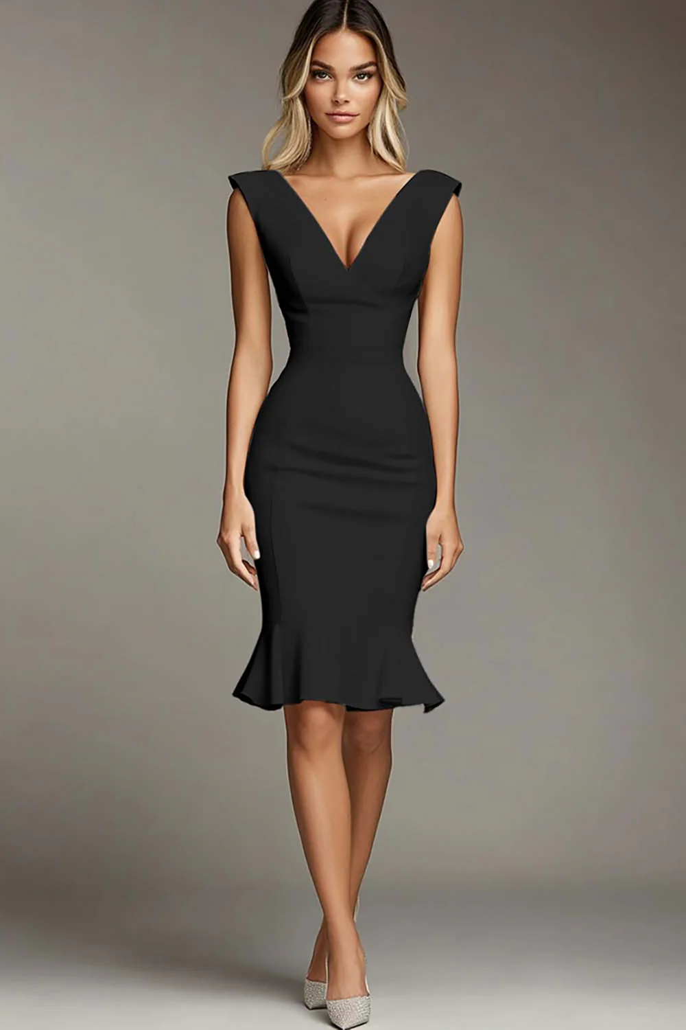 Biała krótka sukienka wizytowa Bodycon z dekoltem w serek - Image 5