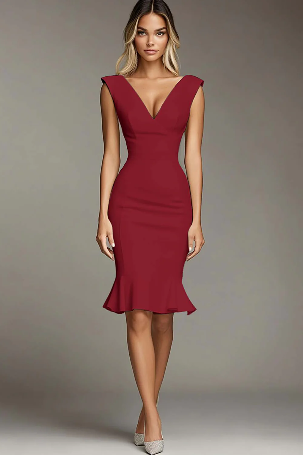 Biała krótka sukienka wizytowa Bodycon z dekoltem w serek - Image 6