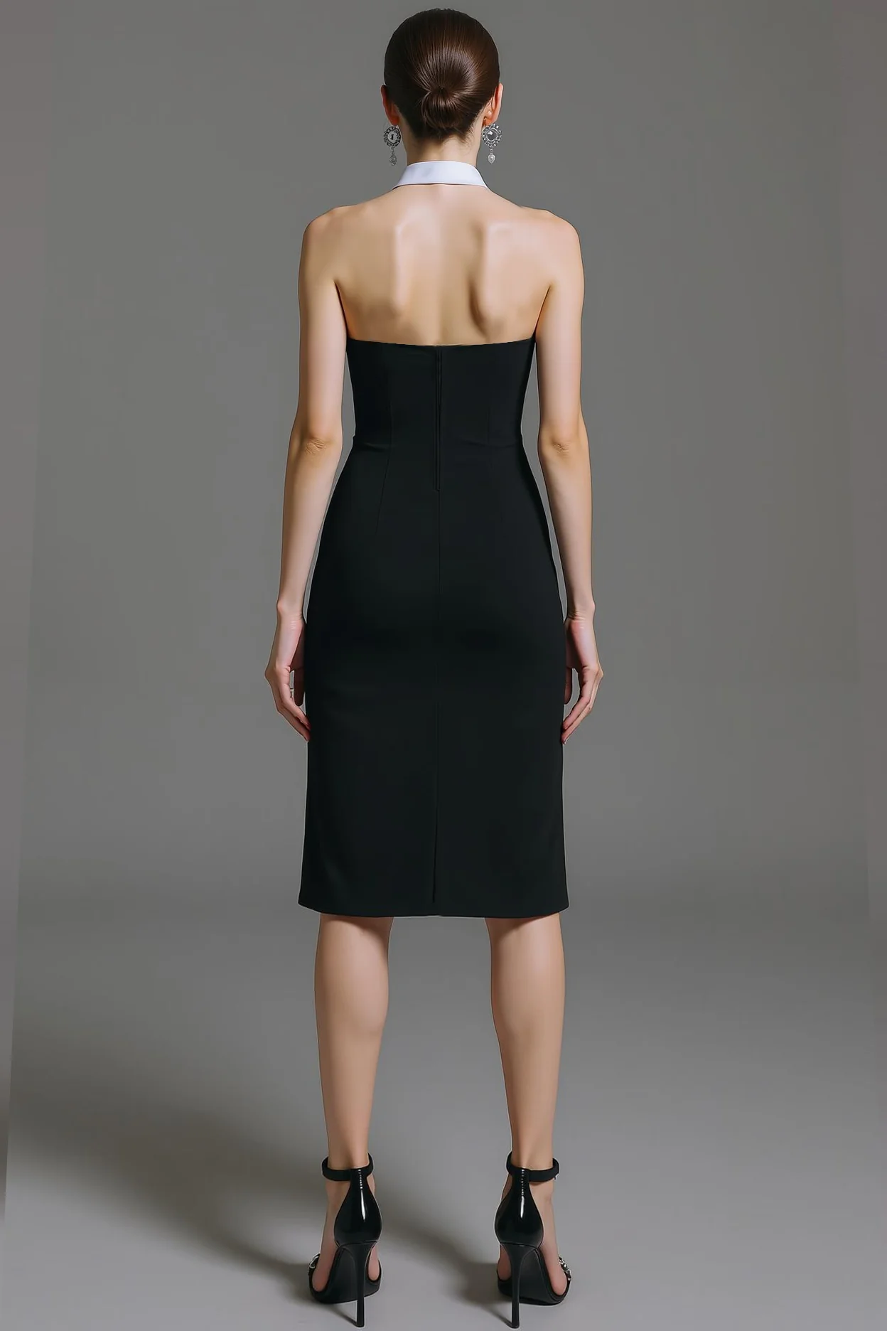 biała sukienka koktajlowa z kołnierzem na szyję bodycon - Image 2