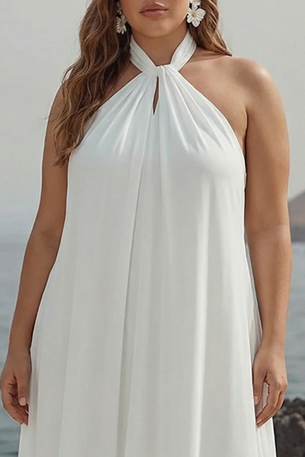Biała sukienka plażowa z halter chiffon plus size, długa boho plażowa sukienka - Image 3