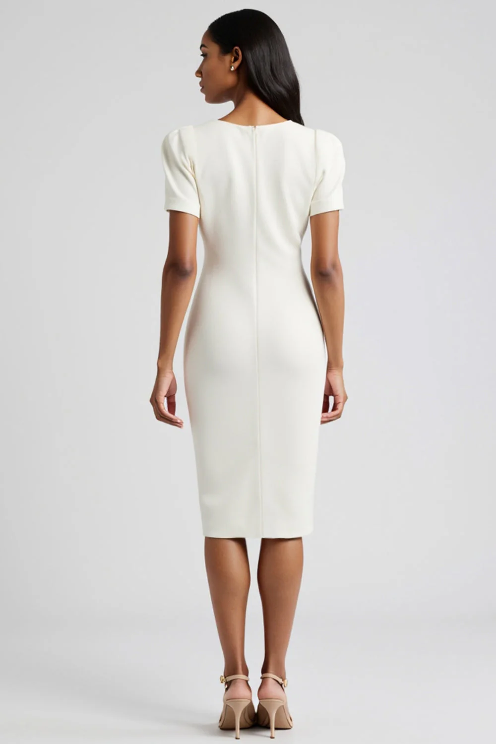 Biała sukienka robocza Bodycon z guzikami - Image 2