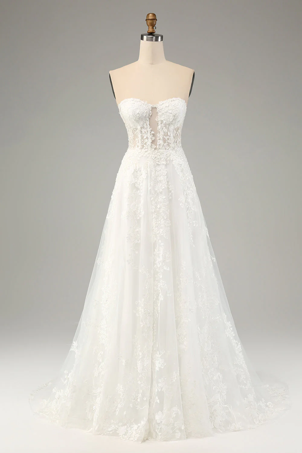 Biała Sznurowana Tiulowa Gorsetowa Suknie Ślubne Z Aplikacjami I Koronka - Image 5