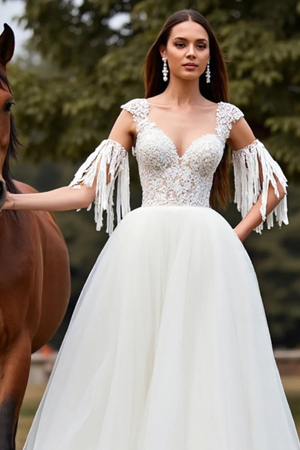Biała Tiulowe Gorset Boho Suknie Ślubne Księżniczka z Falbankami - Image 3