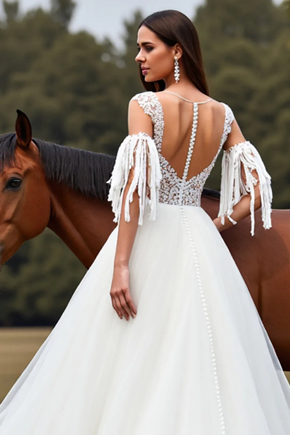 Biała Tiulowe Gorset Boho Suknie Ślubne Księżniczka z Falbankami - Image 4