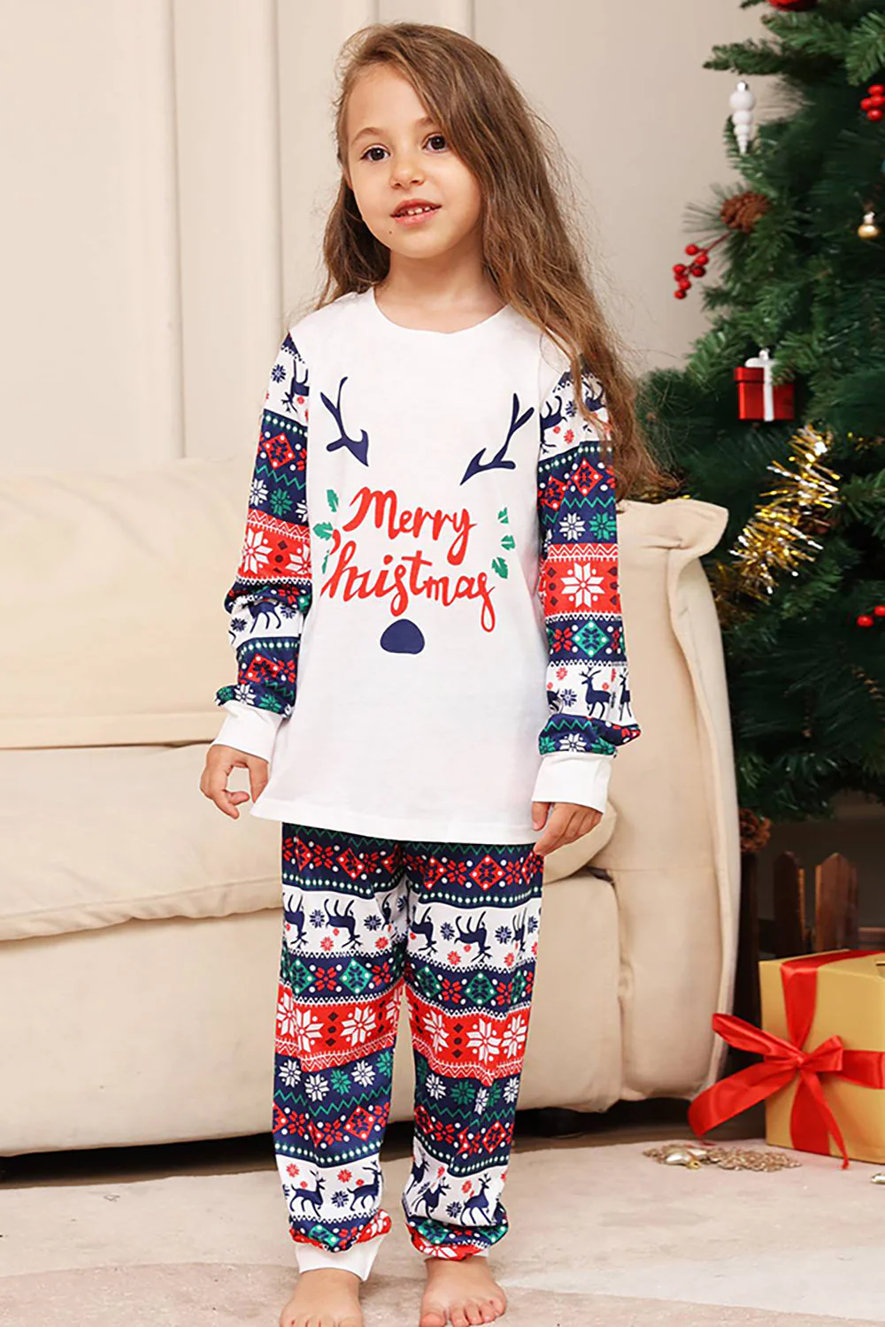 Biało-niebieski jeleń Snowflake Pattern Świąteczny rodzinny zestaw piżam - Image 10