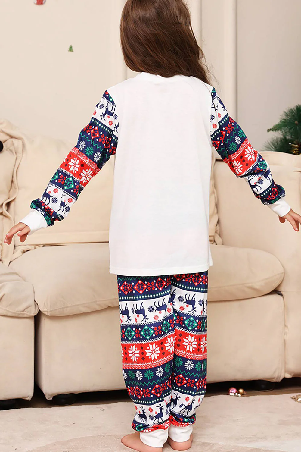 Biało-niebieski jeleń Snowflake Pattern Świąteczny rodzinny zestaw piżam - Image 11