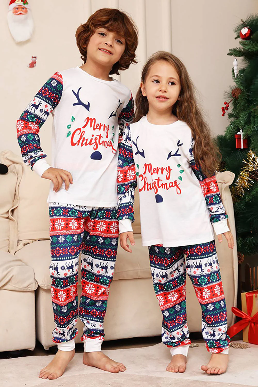Biało-niebieski jeleń Snowflake Pattern Świąteczny rodzinny zestaw piżam - Image 12