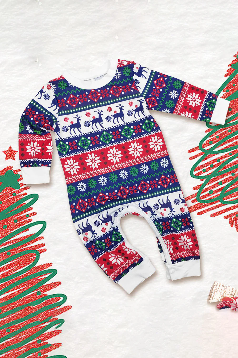 Biało-niebieski jeleń Snowflake Pattern Świąteczny rodzinny zestaw piżam - Image 13