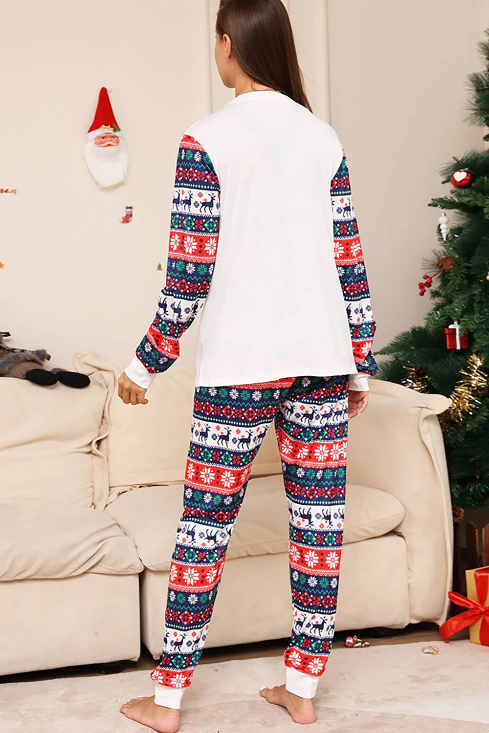 Biało-niebieski jeleń Snowflake Pattern Świąteczny rodzinny zestaw piżam - Image 8
