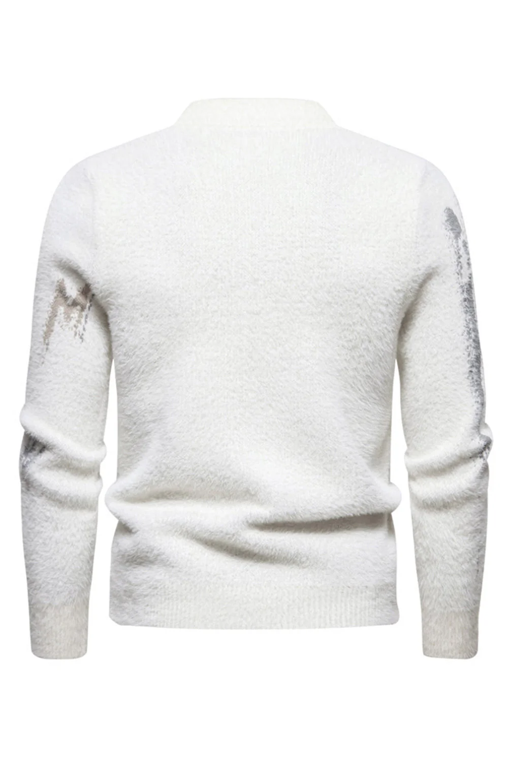 Biały męski sweter z okrągłym dekoltem Slim Fit - Image 2