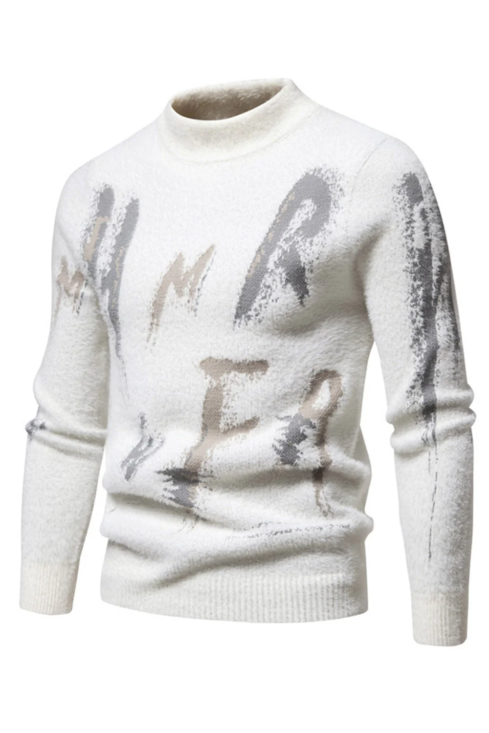 Biały męski sweter z okrągłym dekoltem Slim Fit - Image 3