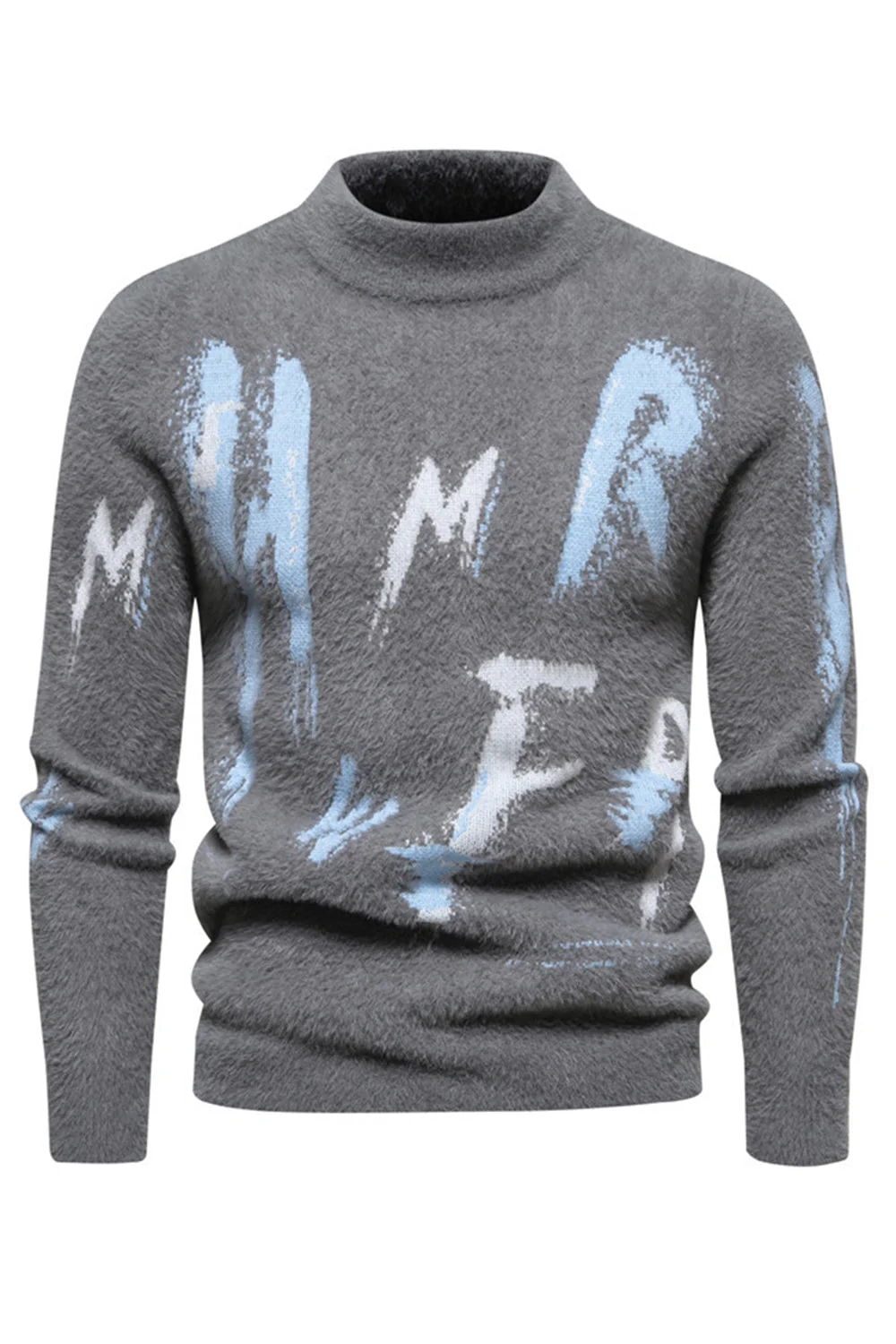 Biały męski sweter z okrągłym dekoltem Slim Fit - Image 7