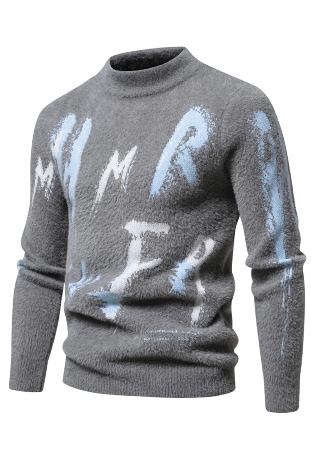 Biały męski sweter z okrągłym dekoltem Slim Fit - Image 9