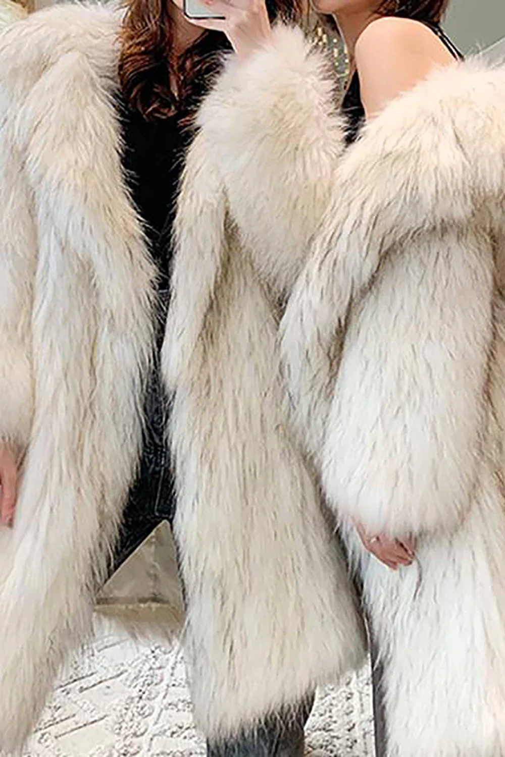 Biały Otwarty Przód Puszysty Długi Shearling Plaszcz Ze Sztucznego Futra - Image 2