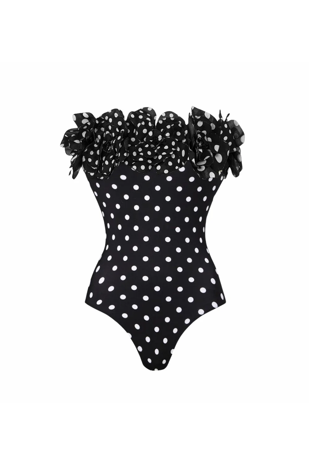 Black White Dots – 2-częściowy kostium kąpielowy bez ramiączek z falbanami i zakrywczą spódnicą - Image 2