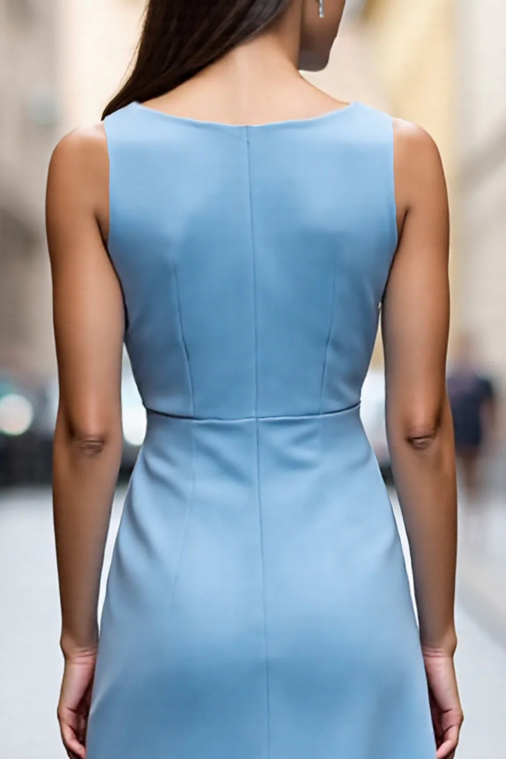 Błękitna sukienka robocza Bodycon Midi z marszczeniami i drapowaniem - Image 4