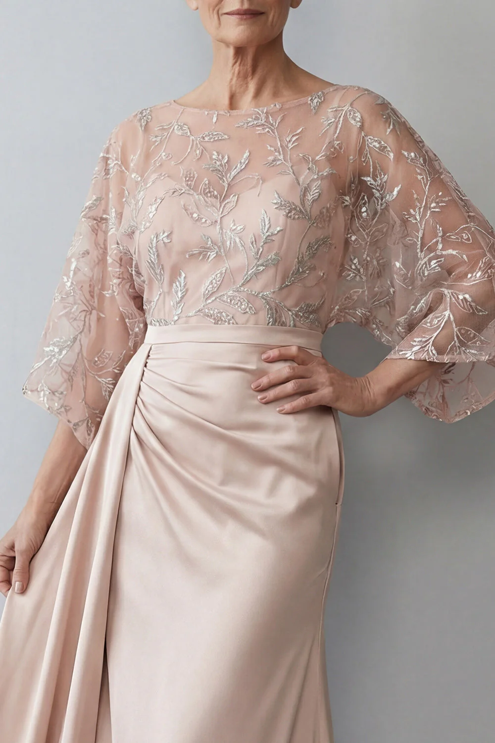 Blush 3/4 rękawów aplikowana sukienka matki syreny - Image 3
