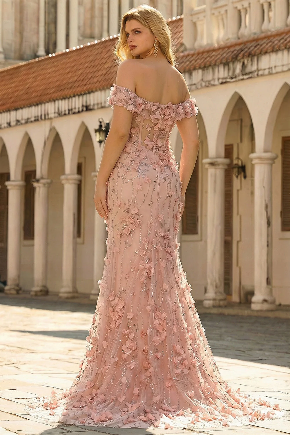 Blush 3D Flowers Mermaid Off the shoulder długa sukienka na bal plus size z rozcięciem - Image 2